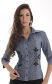 BLUSA CAMISETE ABERTA NA FRENTE MANGA LONGA COM BORDADO